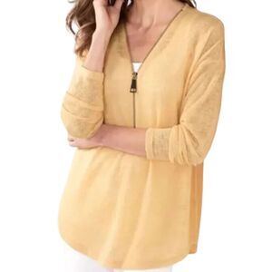 Soft Surroundings Yellow Valentina Zip Knit Pullover Sweater Woman's Size Medium